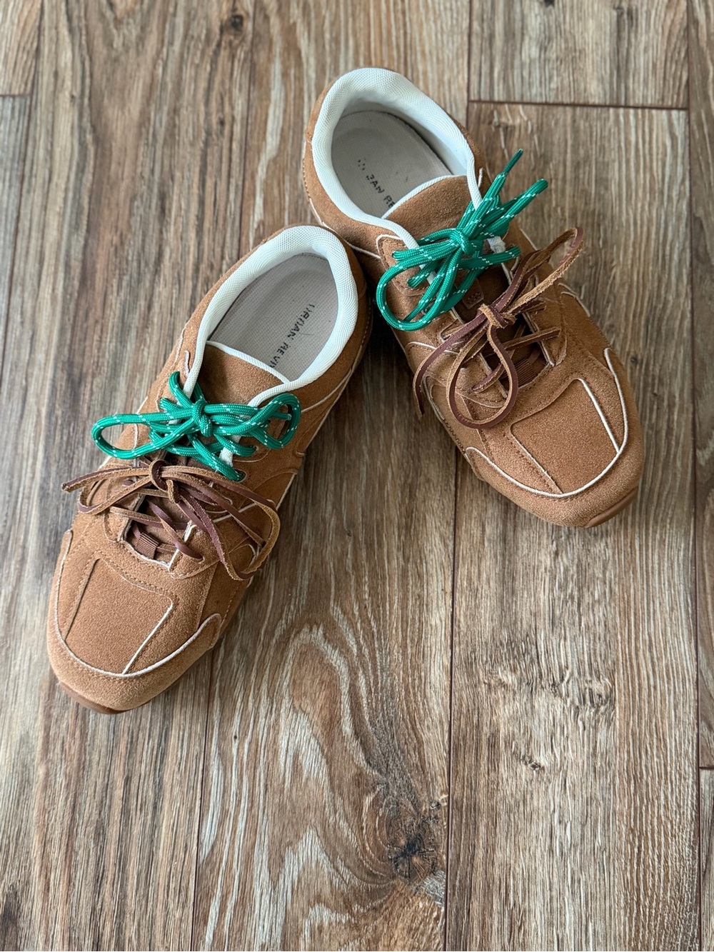 Brown Suede Athletic Sneakers with Green Laces - Women's